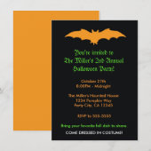 ハロウィン オレンジ色のバット ブラックパーティーの招待状 招待状 (正面/裏面)