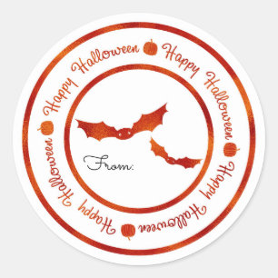 ハロウィン オレンジ輝くパーティートリート コウモリ ラウンドシール