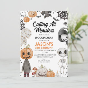 ハロウィン オレンジ みんな モンスター 誕生日 招待状