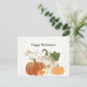 ハロウィン オレンジ カボチャ ゴールド フラワー シーズンポストカード (スタンド正面)