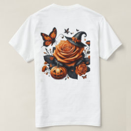 ハロウィン オレンジ バラ 魔女 帽子 パンプキン Tシャツ