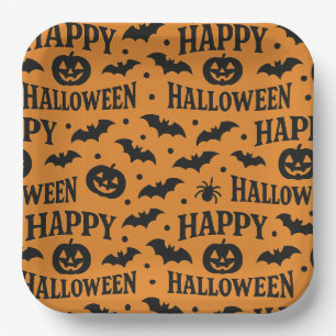 ハロウィン オレンジ ブラック ジャックオーランタン コウモリ ペーパープレート