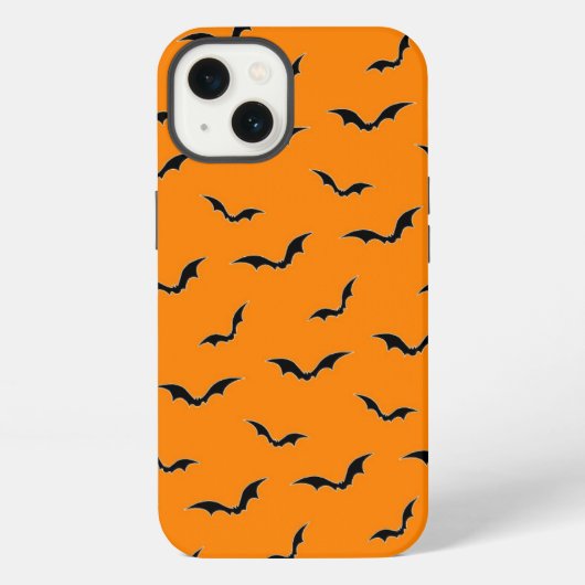 ハロウィン オレンジ 黒 コウモリ 飛翔柄 iPhoneケース (裏面)