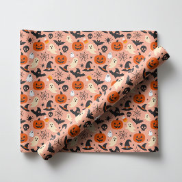 ハロウィン オレンジ 黒 スパイシーズ柄 ラッピングペーパー