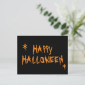 ハロウィン オレンジ 黒 スプーキー スケアリー 面白い ポストカード (スタンド正面)