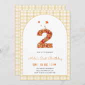 ハロウィン オータム 秋の落ち葉 2歳 誕生日 招待状 (正面/裏面)