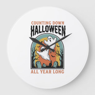 ハロウィン カウントダウン Tシャツ ヴィンテージ 墓場 グラフィック ラージ壁時計