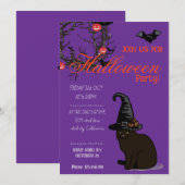 ハロウィン カスタム ファニー ネコ 紫 かわいい 招待状 (正面/裏面)