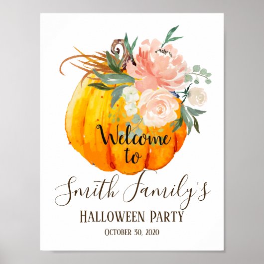 ハロウィン、カボチャのウェルカムサイン ポスター (正面)