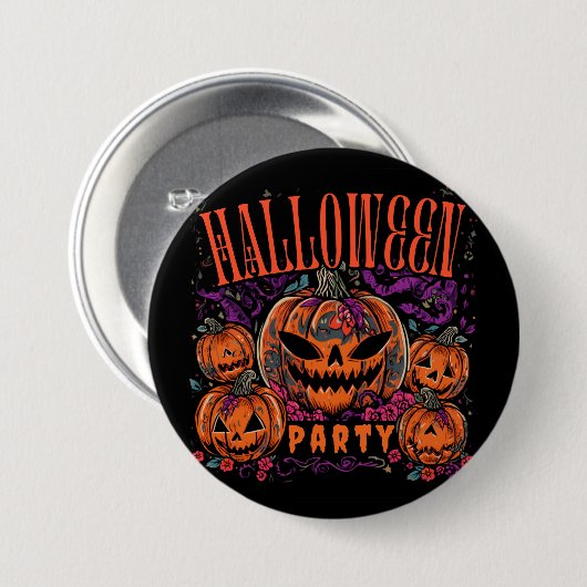 ハロウィン, カボチャの集会が開花, ゴシック 缶バッジ (正面&裏面)