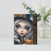 ハロウィン カボチャをくりぬいた魔女 ポストカード (スタンド正面)