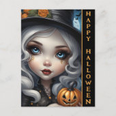 ハロウィン カボチャをくりぬいた魔女 ポストカード (正面)