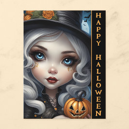 ハロウィン カボチャをくりぬいた魔女 ポストカード