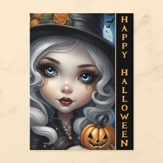 ハロウィン カボチャをくりぬいた魔女 ポストカード