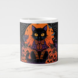 ハロウィン,カボチャ畑の徘徊者,黒猫 ジャンボコーヒーマグカップ