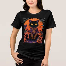 ハロウィン,カボチャ畑の徘徊者,黒猫 トライブレンドTシャツ