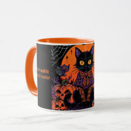 ハロウィン,カボチャ畑の徘徊者,黒猫 マグカップ