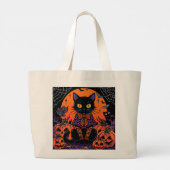 ハロウィン,カボチャ畑の徘徊者,黒猫 ラージトートバッグ (裏面)