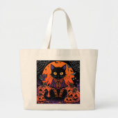 ハロウィン,カボチャ畑の徘徊者,黒猫 ラージトートバッグ (正面)