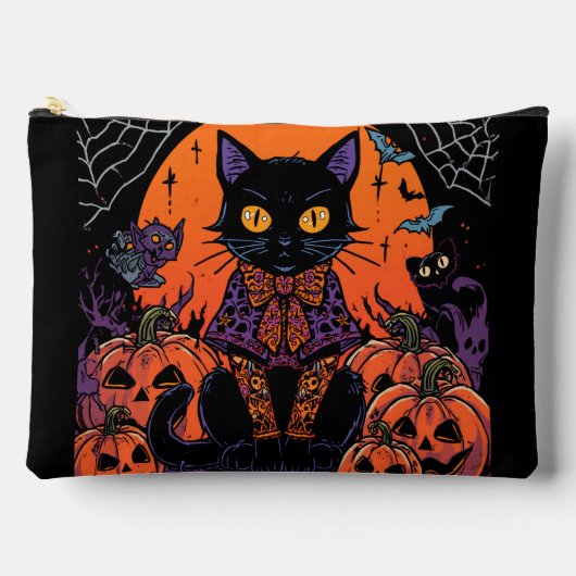 ハロウィン,カボチャ畑をうろつく者,黒猫 アクセサリーポーチ (正面)
