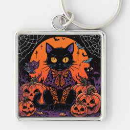 ハロウィン,カボチャ畑をうろつく者,黒猫 キーホルダー