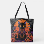 ハロウィン,カボチャ畑をうろつく者,黒猫 トートバッグ (正面)
