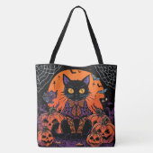 ハロウィン,カボチャ畑をうろつく者,黒猫 トートバッグ (裏面)