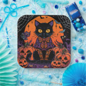 ハロウィン,カボチャ畑をうろつく者,黒猫 ペーパープレート (パーティー)