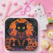 ハロウィン,カボチャ畑をうろつく者,黒猫 ペーパープレート (パーティー)