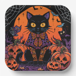 ハロウィン,カボチャ畑をうろつく者,黒猫 ペーパープレート