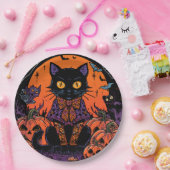 ハロウィン,カボチャ畑をうろつく者,黒猫 ペーパープレート (パーティー)