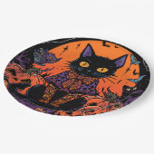 ハロウィン,カボチャ畑をうろつく者,黒猫 ペーパープレート (アングル)