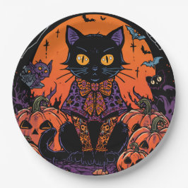 ハロウィン,カボチャ畑をうろつく者,黒猫 ペーパープレート