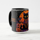 ハロウィン,カボチャ畑をうろつく者,黒猫 マグカップ (正面左)