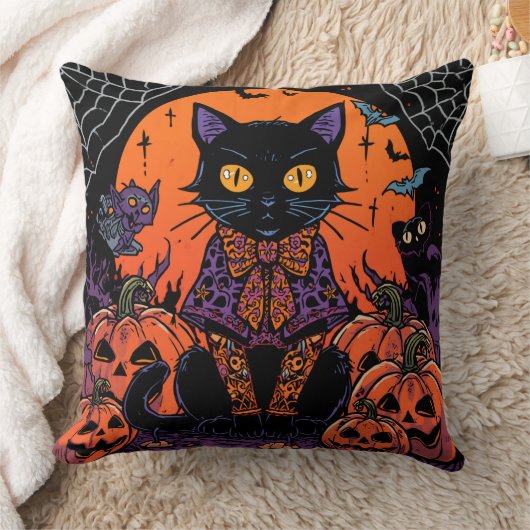 ハロウィン,カボチャ畑を徘徊する者,黒猫 クッション (ブランケット)