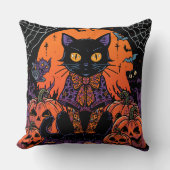 ハロウィン,カボチャ畑を徘徊する者,黒猫 クッション (正面)