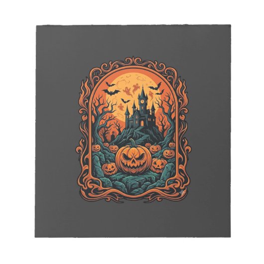 ハロウィン カボチャ お化け屋敷 満月 コウモリ ノートパッド (正面)