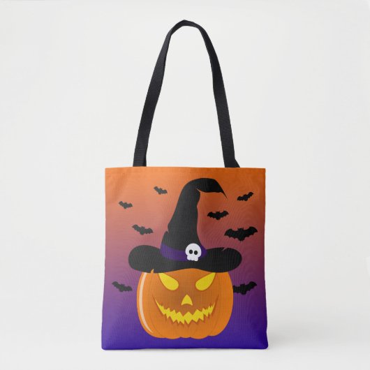ハロウィン カボチャ ジャックオーランタン 魔女の帽子 トートバッグ (正面)