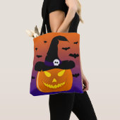 ハロウィン カボチャ ジャックオーランタン 魔女の帽子 トートバッグ (クローズアップ)