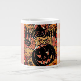 ハロウィン, カボチャ パーティー, ブラック ピンク ジャンボコーヒーマグカップ
