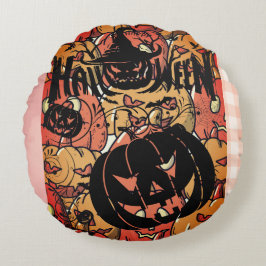 ハロウィン, カボチャ パーティー , ブラック ピンク,  ラウンドクッション