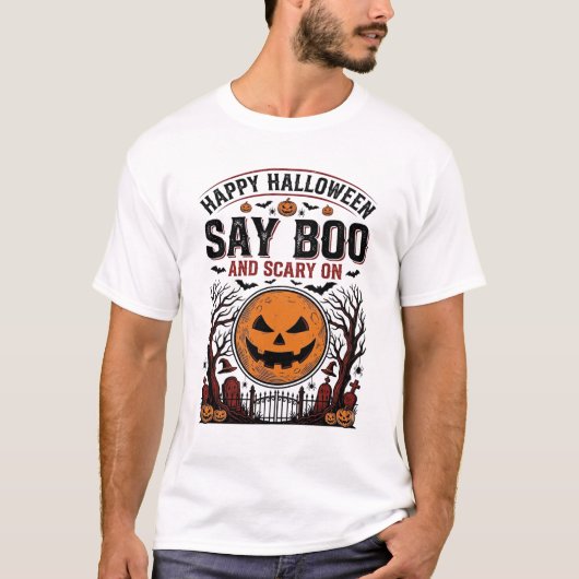 ハロウィン カボチャ ブー怖い ヴィンテージ_1 Tシャツ (正面)