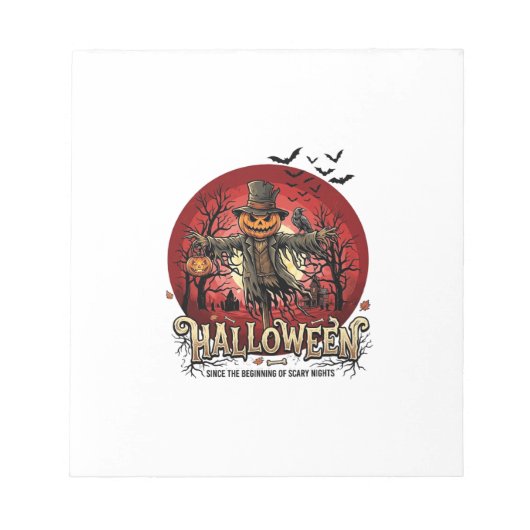 ハロウィン カボチャ 案山子 レイヴン コウモリ_1 ノートパッド (正面)