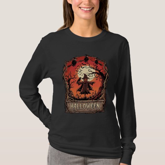 ハロウィン カボチャ 案山子 魔女 満月_1 Tシャツ (正面)