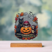 ハロウィン カボチャ 猫 ドクロ 死神 秋 紅葉 アクリルサイン (ニュートラル)
