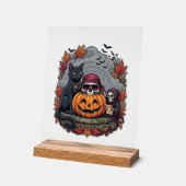 ハロウィン カボチャ 猫 ドクロ 死神 秋 紅葉 アクリルサイン (傾斜)