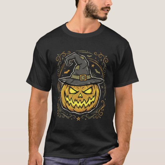 ハロウィン カボチャ 魔女の帽子 ベクター デザイン Tシャツ (正面)