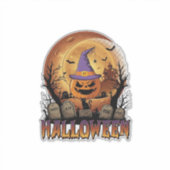 ハロウィン カボチャ 魔女の帽子 黒猫 満月_1 シール (正面)