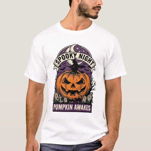 ハロウィン カボチャ 魔女 ヴィンテージ スプーキー ナイト Tシャツ (正面)