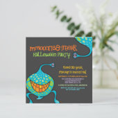 ハロウィン カートゥーンモンスター 緑のエイリアン 子供パーティー 招待状 (スタンド正面)